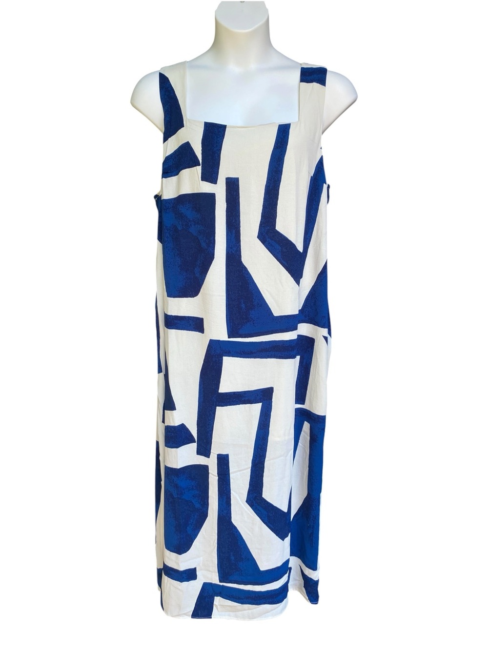 White Birch Blue Abstract Print Sleeveless Midi Dress Womens Plus Size 2X NWOT